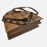 Aurora Quilted Statement Bag – Structured Handbag with Chain Detail & Top Handle