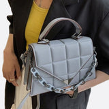 Aurora Quilted Statement Bag – Structured Handbag with Chain Detail & Top Handle