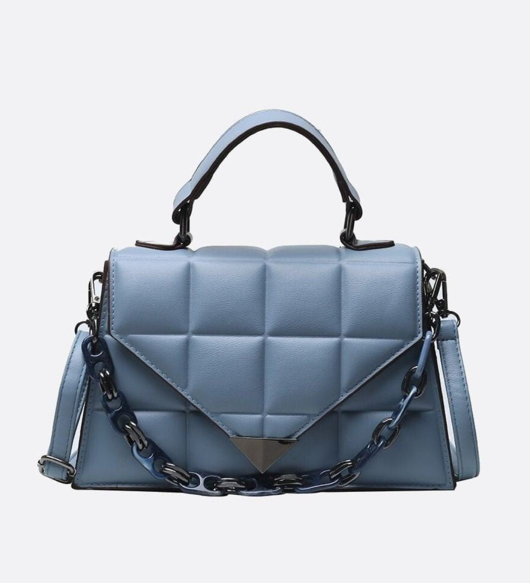 Aurora Quilted Statement Bag – Structured Handbag with Chain Detail & Top Handle
