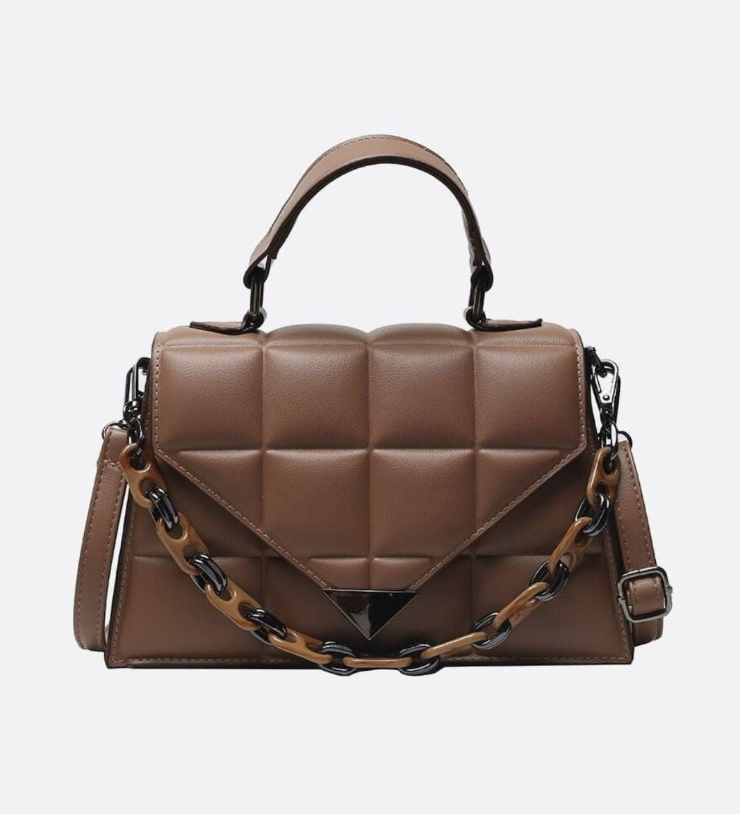Aurora Quilted Statement Bag – Structured Handbag with Chain Detail & Top Handle