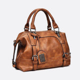 Retro Camel Leather Handbag – Vintage Style Shoulder Bag
