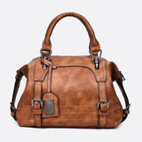 Retro Camel Leather Handbag – Vintage Style Shoulder Bag
