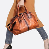 Vintage Leather Travel Handbag – Premium Top Handle Crossbody Purse for Women
