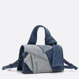 Rebel Denim Patchwork Bag – Jean-Inspired Handbag with Top Handle & Tie Detail