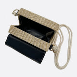 Structured Woven Handbag with Faux Leather Flap – Top Handle & Rope Strap