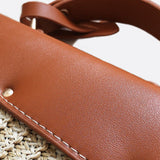 Structured Woven Handbag with Faux Leather Flap – Top Handle & Rope Strap