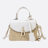 Structured Woven Handbag with Faux Leather Flap – Top Handle & Rope Strap