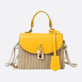 Structured Woven Handbag with Faux Leather Flap – Top Handle & Rope Strap