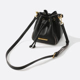 Beige & Brown Drawstring Bucket Bag – Two-Tone Faux Leather Handbag
