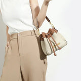 Beige & Brown Drawstring Bucket Bag – Two-Tone Faux Leather Handbag