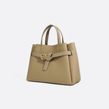 Grained Leather Handbag – Structured Mini Tote with Belt Detail