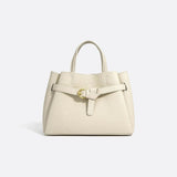 Grained Leather Handbag – Structured Mini Tote with Belt Detail