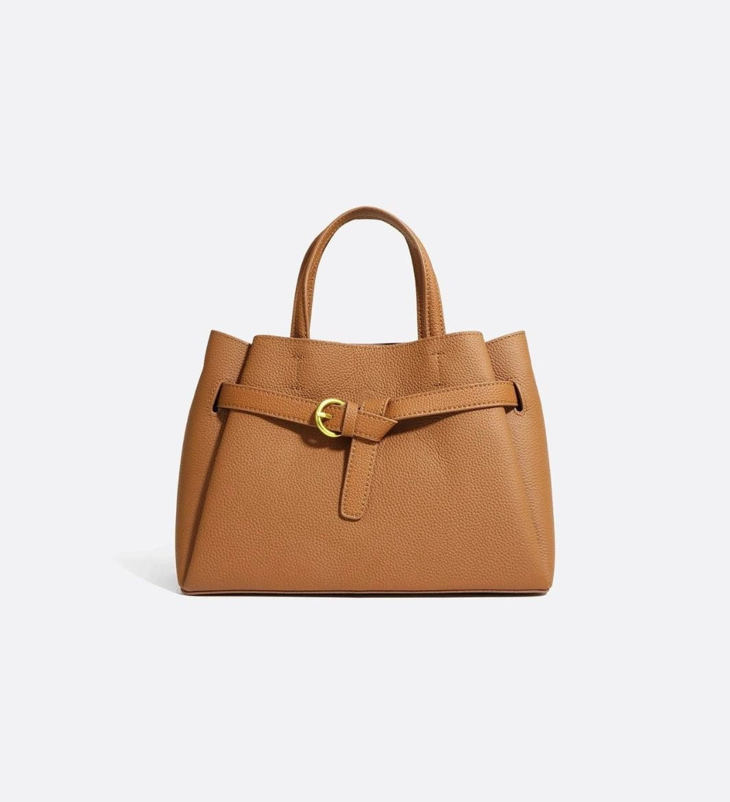 Grained Leather Handbag – Structured Mini Tote with Belt Detail