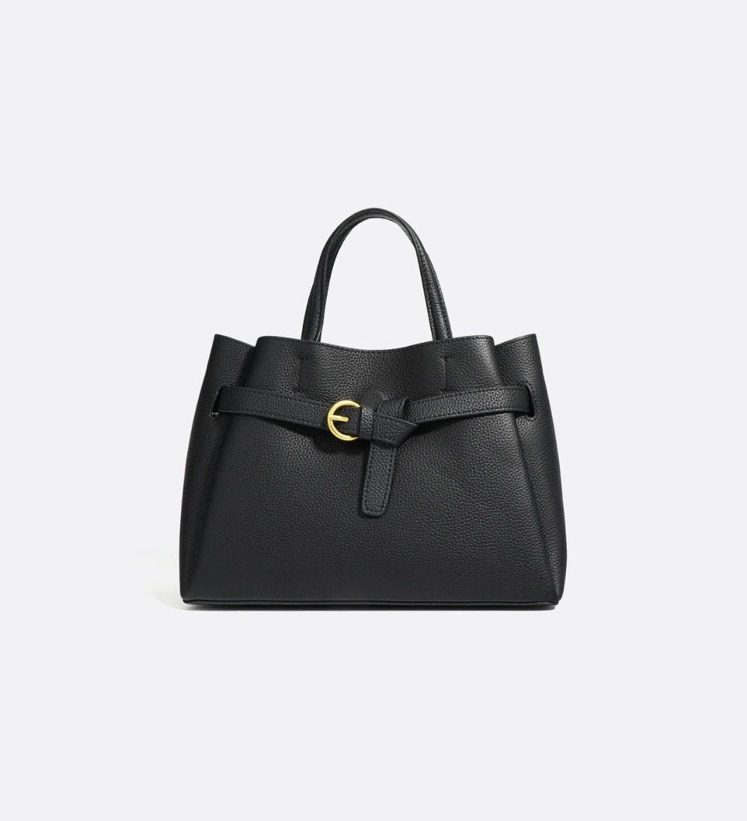 Grained Leather Handbag – Structured Mini Tote with Belt Detail
