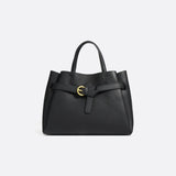 Grained Leather Handbag – Structured Mini Tote with Belt Detail