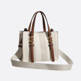 Canvas Tote Handbag with Leather Straps and Shoulder Belt