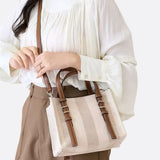 Canvas Tote Handbag with Leather Straps and Shoulder Belt