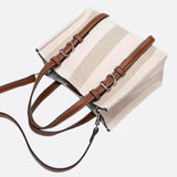 Canvas Tote Handbag with Leather Straps and Shoulder Belt