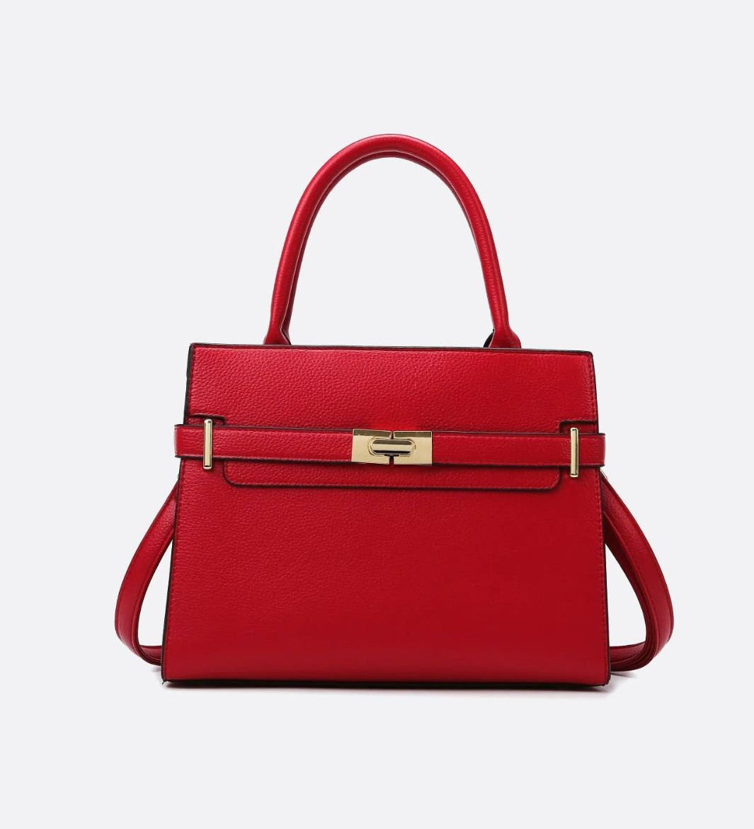 Aurora Signature Trapeze Bag – Structured Handbag with Turn-Lock Closure