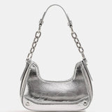 Baguette bag with chain strap and metallic finish