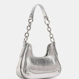 Baguette bag with chain strap and metallic finish