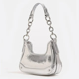 Baguette bag with chain strap and metallic finish