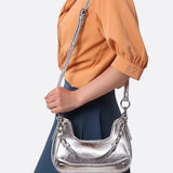 Baguette bag with chain strap and metallic finish