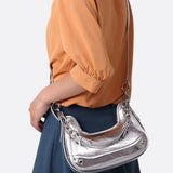 Baguette bag with chain strap and metallic finish