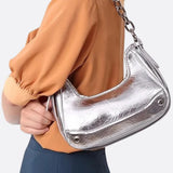 Baguette bag with chain strap and metallic finish