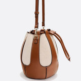 Mila Leather & Canvas Bucket Bag – Structured Drawstring