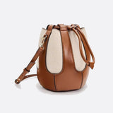 Mila Leather & Canvas Bucket Bag – Structured Drawstring
