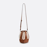 Mila Leather & Canvas Bucket Bag – Structured Drawstring