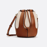 Mila Leather & Canvas Bucket Bag – Structured Drawstring