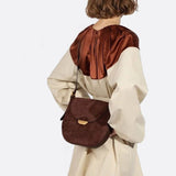 Lise | Chic Brown Suede Effect Shoulder Bag – Elegant Hobo Style with Gold Hardware