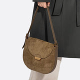 Lise | Chic Brown Suede Effect Shoulder Bag – Elegant Hobo Style with Gold Hardware