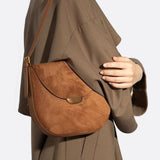 Lise | Chic Brown Suede Effect Shoulder Bag – Elegant Hobo Style with Gold Hardware