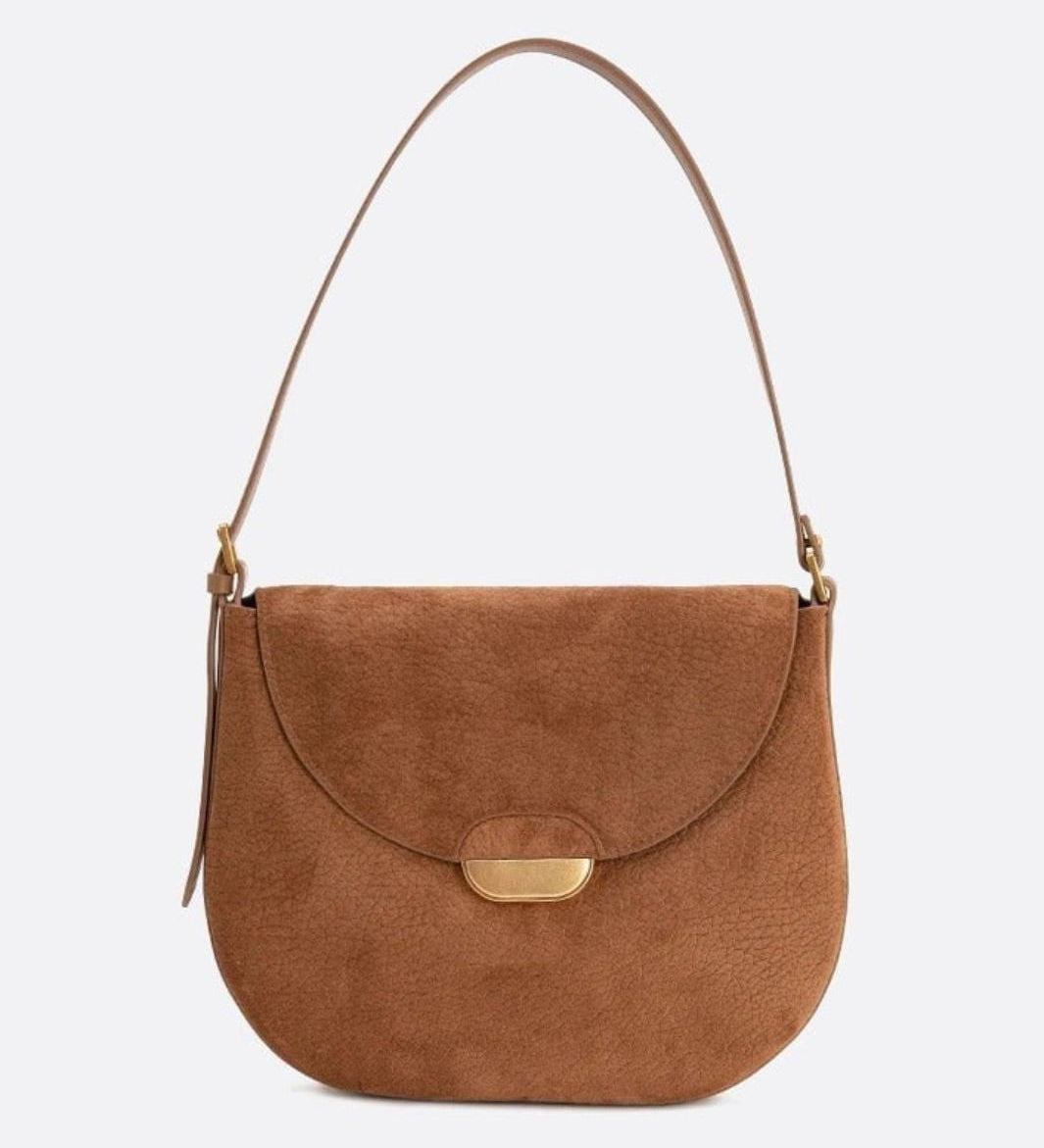 Lise | Chic Brown Suede Effect Shoulder Bag – Elegant Hobo Style with Gold Hardware
