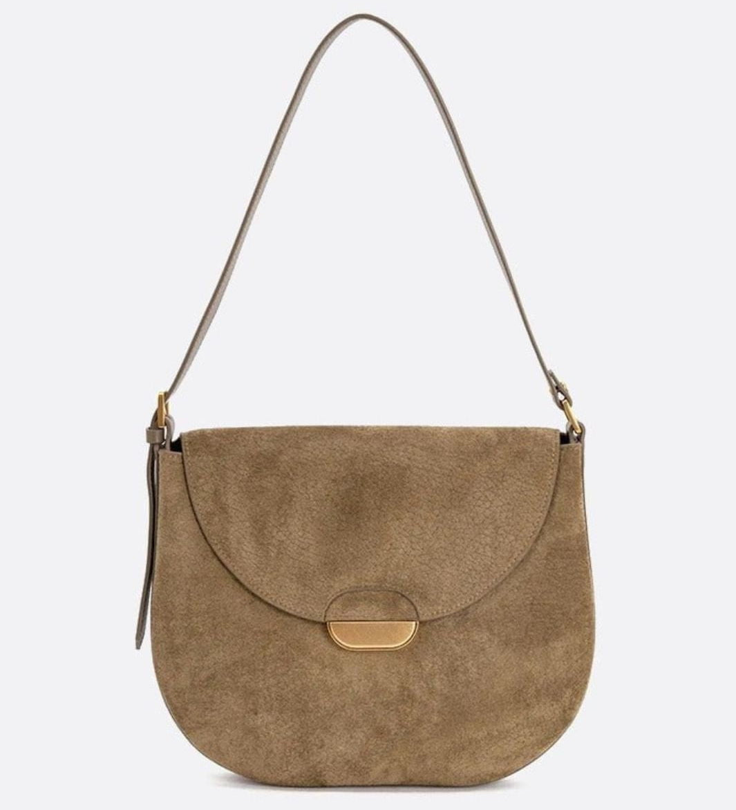 Lise | Chic Brown Suede Effect Shoulder Bag – Elegant Hobo Style with Gold Hardware