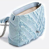 Nova Denim Chevron Crossbody – Frayed Jean Shoulder Bag with Chain Strap