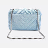 Nova Denim Chevron Crossbody – Frayed Jean Shoulder Bag with Chain Strap