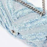 Nova Denim Chevron Crossbody – Frayed Jean Shoulder Bag with Chain Strap
