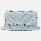 Nova Denim Chevron Crossbody – Frayed Jean Shoulder Bag with Chain Strap