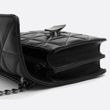 Geometric Clasp Quilted Crossbody Bag – Black Faux Leather Shoulder Bag