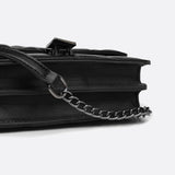 Geometric Clasp Quilted Crossbody Bag – Black Faux Leather Shoulder Bag