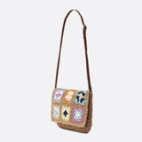 Crochet Patchwork Flap Woven Crossbody Bag