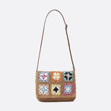 Crochet Patchwork Flap Woven Crossbody Bag
