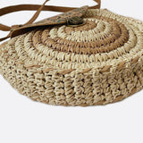 Round Woven Crossbody Bag with Patterned Flap – Boho Chic