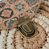 Round Woven Crossbody Bag with Patterned Flap – Boho Chic