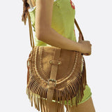 Suede Fringe Shoulder Bag – Boho Crossbody Saddle Bag