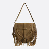Suede Fringe Shoulder Bag – Boho Crossbody Saddle Bag